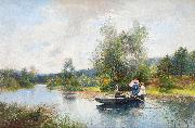 Severin Nilsson Rowing in a summer landscape oil on canvas